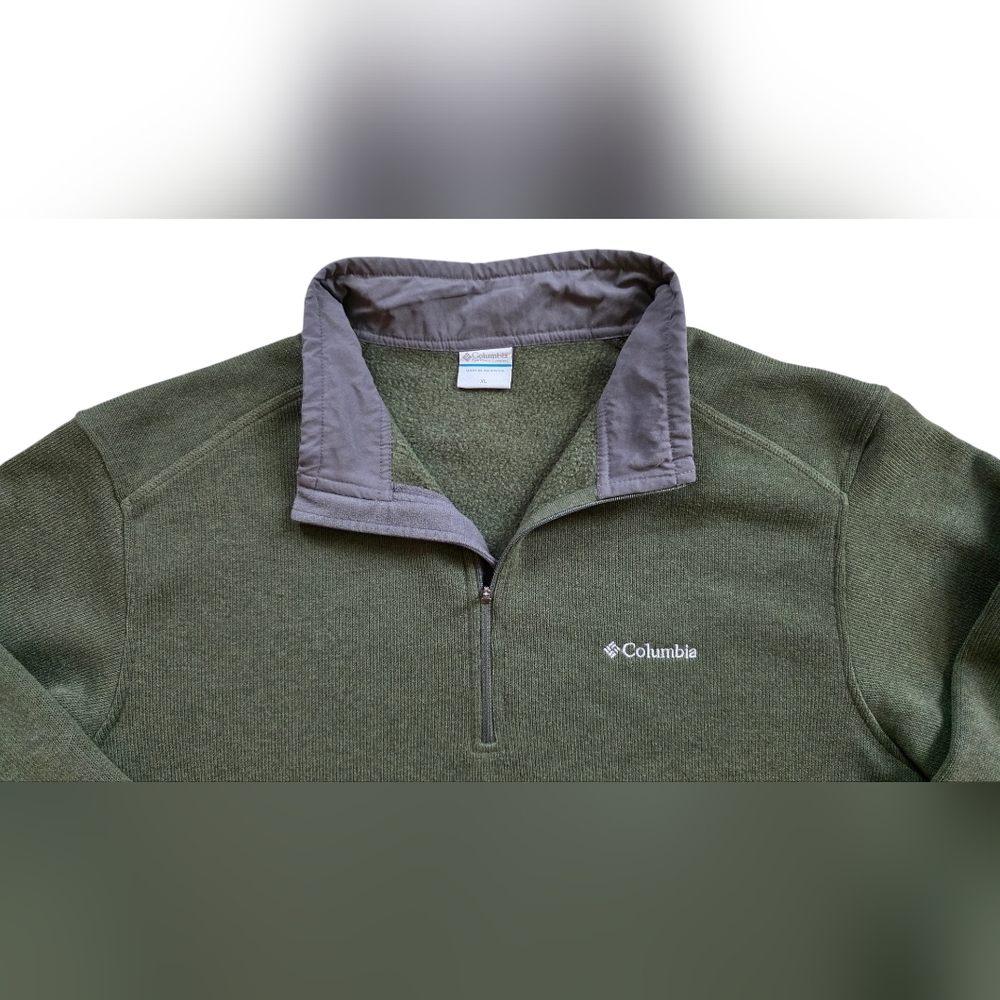 Columbia XL Dark Green Quarter Zip Heavy Fleece Pullover Sweater Extra Large - Picture 3 of 7